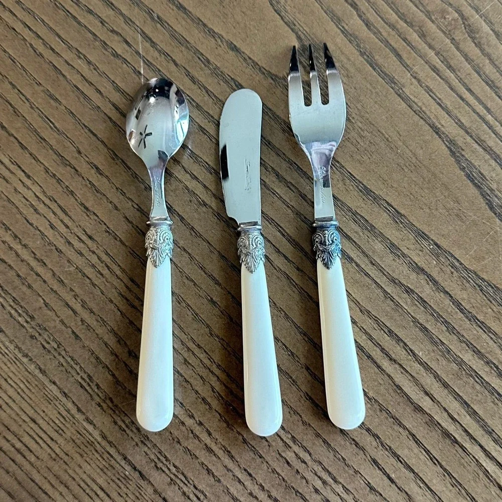 VTG EME Inox Italy Demi Cutlery 18/10 Stainless Steel Pearl Handle 3pc Set